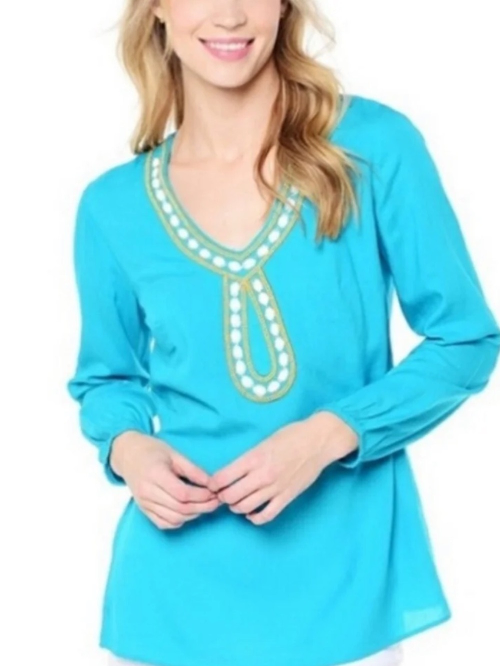 Lilly Pulitzer turquoise beaded tunic top